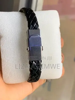 Gold Puma Mixed With Black Leather Strap Bracelet