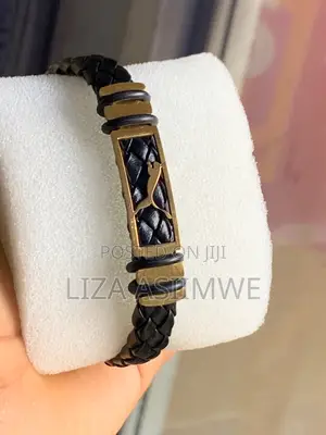 Gold Puma Mixed With Black Leather Strap Bracelet
