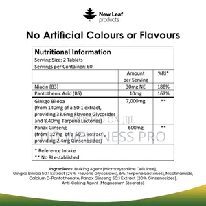 New Leaf Ginkgo Biloba Korean Ginseng Tablets 2 Month Supply