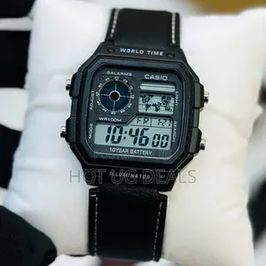 Casio Men's Collection Digital Pure Leather Watch - Black