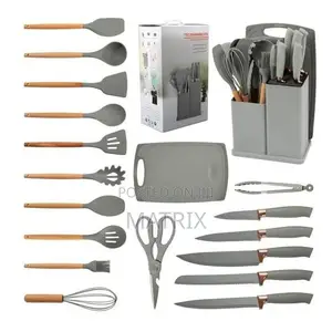 19 Piece Silicone Kitchenware Utensil Set - Grey