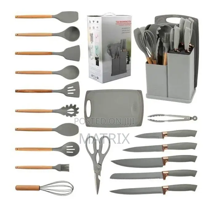 19 Piece Silicone Kitchenware Utensil Set - Grey