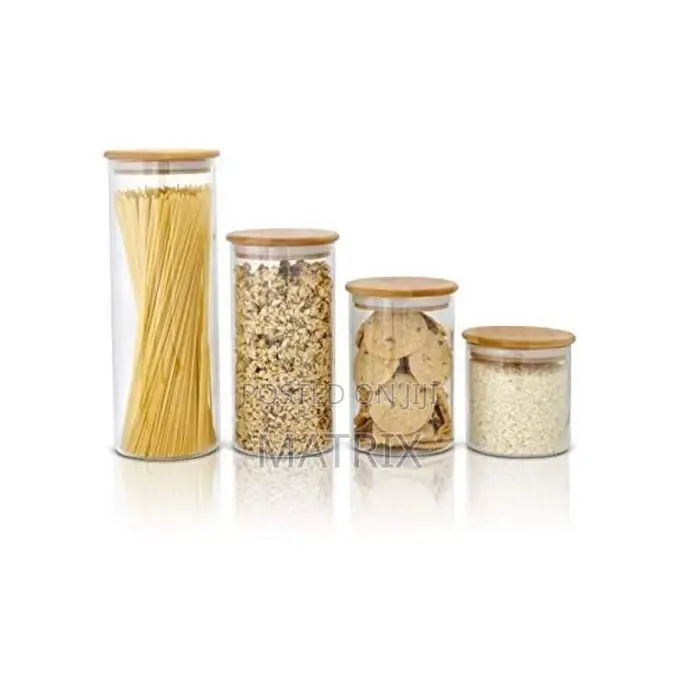 4 Piece Glass Cereal Food Storage Container Jars