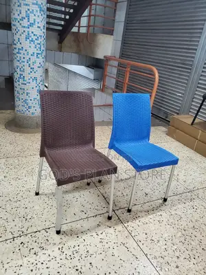 Blue and Coffee Brown Armless Plastic Chairs
