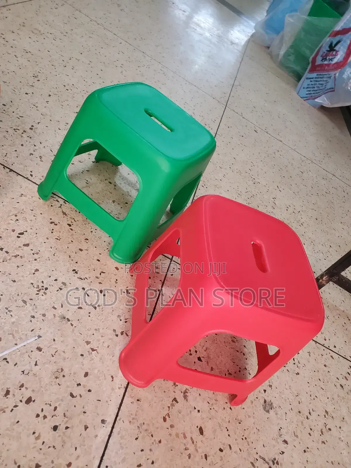 Red and Green Plastic Stools