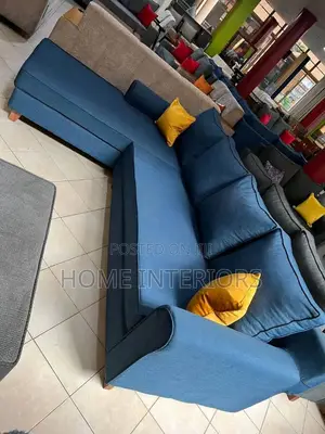 Navy Blue L Shape Six Seater Sofa Set