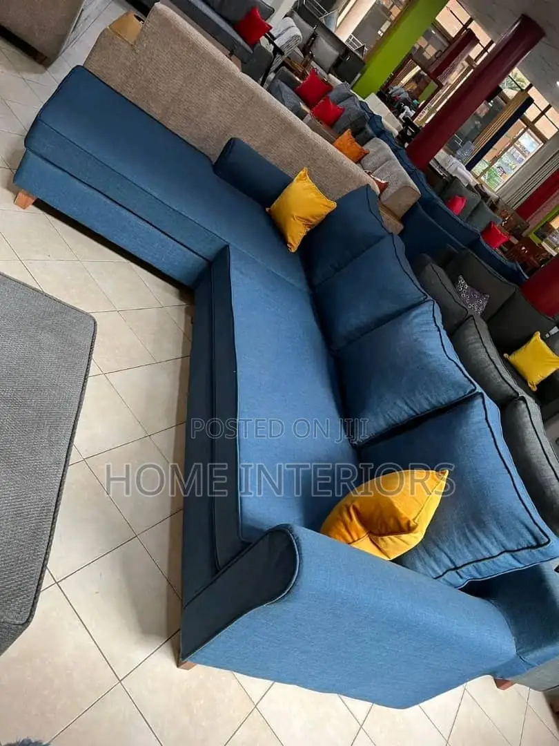 Navy Blue L Shape Six Seater Sofa Set
