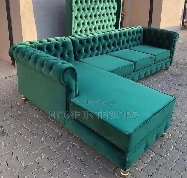 Green L Shape Six Seater Sofa Set