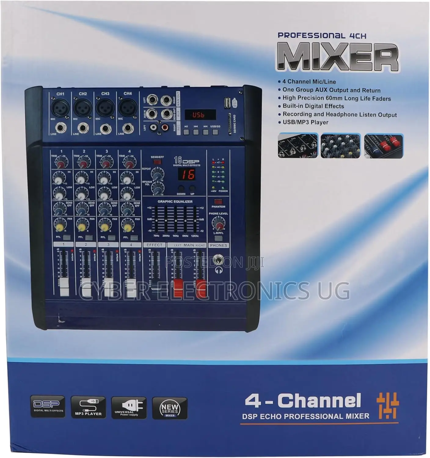 Professional Powered Amp Mixer 4 Channel With Amplifier