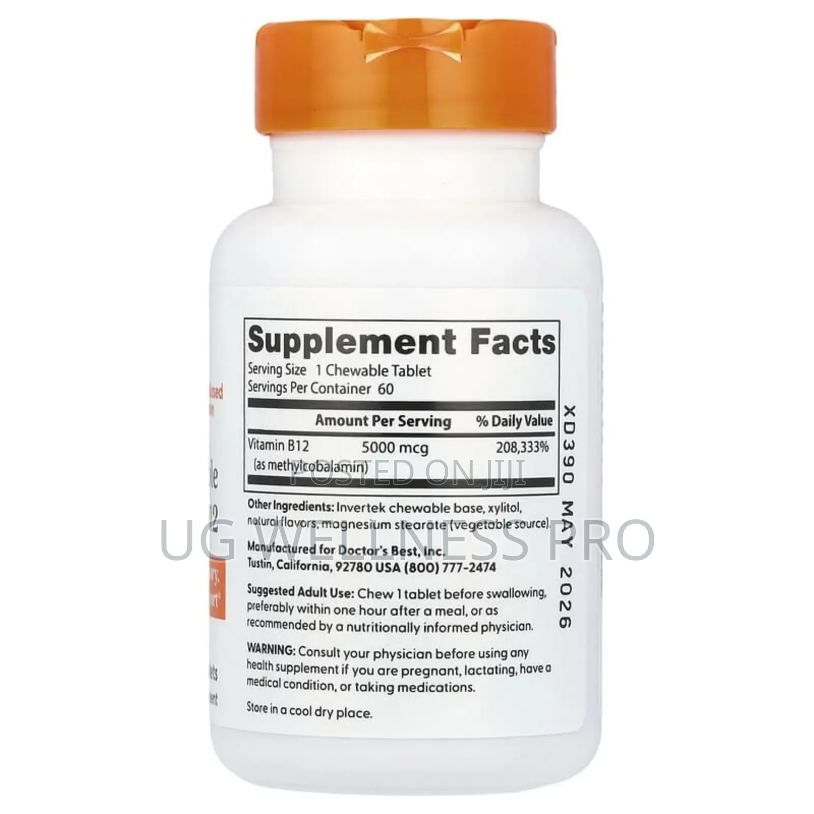 Doctor's Best, Chewable Fully Active B12 5000 McG, 60 Tablet