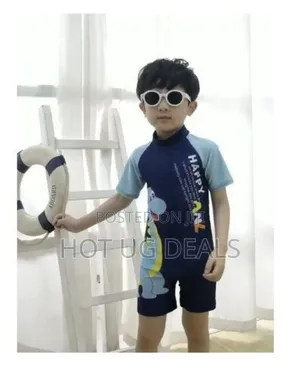 Kids Cute Boy Swimsuit Onepiece With Cap (3 To 12 Yrs)