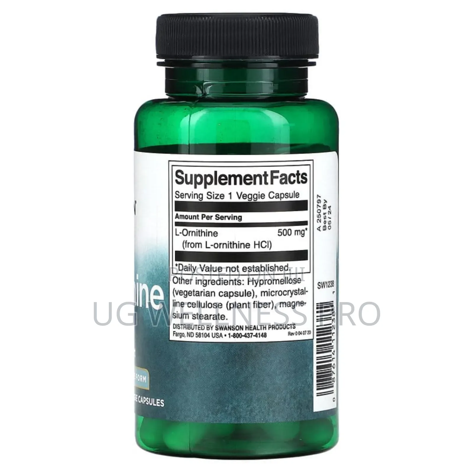 Swanson, L-Ornithine, Free Form, 500 Mg, 60 Veggie Capsules