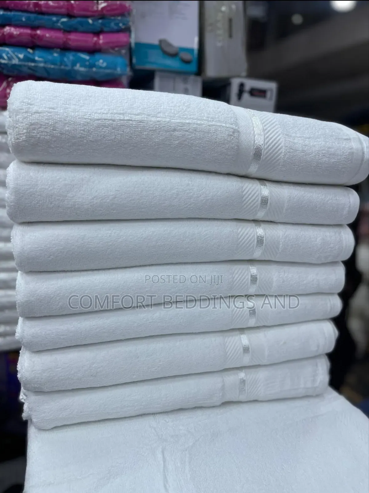 Striped White Cotton Towels