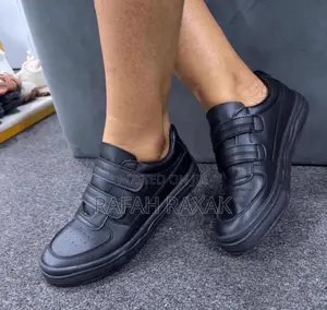 Classic Unisex Black Leather Leopard Casual Sneakers