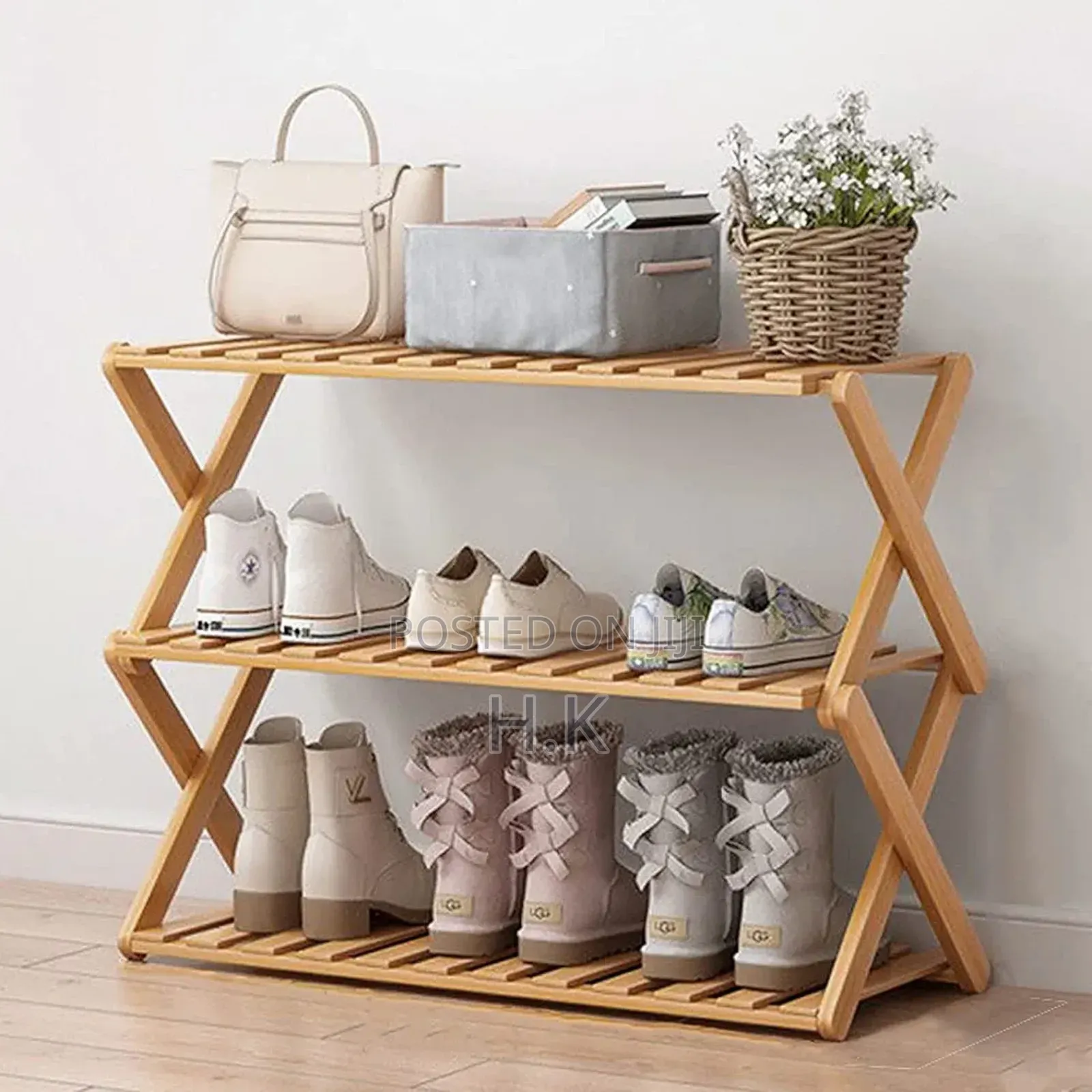 Foldable, 3-Tier Bamboo Shoe Rack