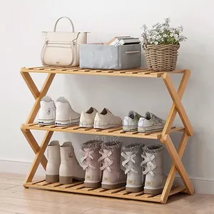 Foldable, 3-Tier Bamboo Shoe Rack
