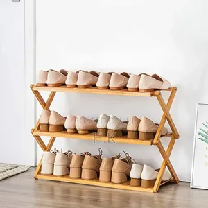 Foldable, 3-Tier Bamboo Shoe Rack