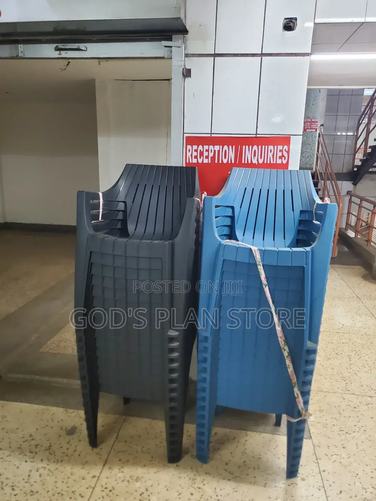 Black and Blue Armed Bar Plastic Chairs