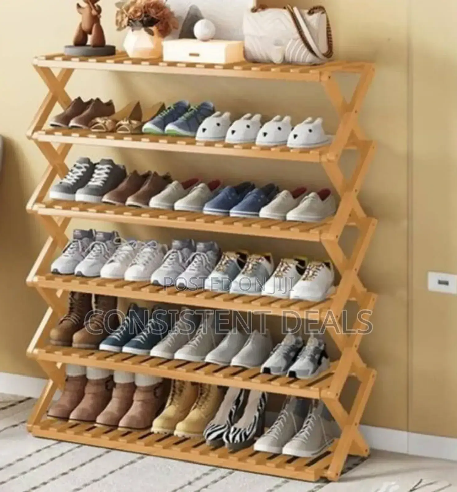 6 Layer Foldable Bamboo Shoe Rack