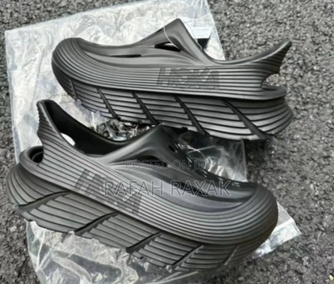 Triple Black Hoka Running Rubber Slides Sandals