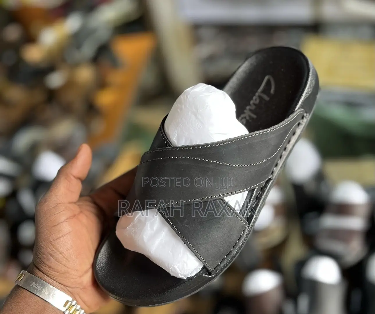 Men’S Triple Black Clarks Cross Leather Strap Sandals