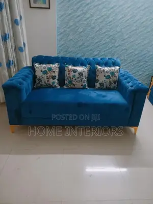 Navy Blue Two Seats Sofa With Cushions
