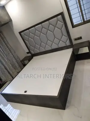 5×6 Black Wooden Bed With Leather Headboard