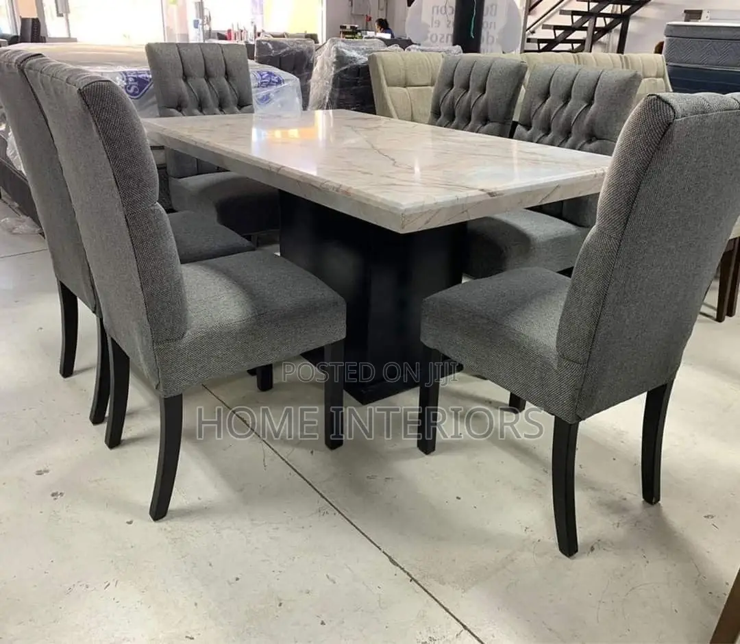 Gray Affordable Six Seater Dining Table Set