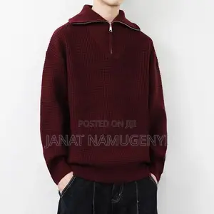 Maroon Sweater With Zip Neck