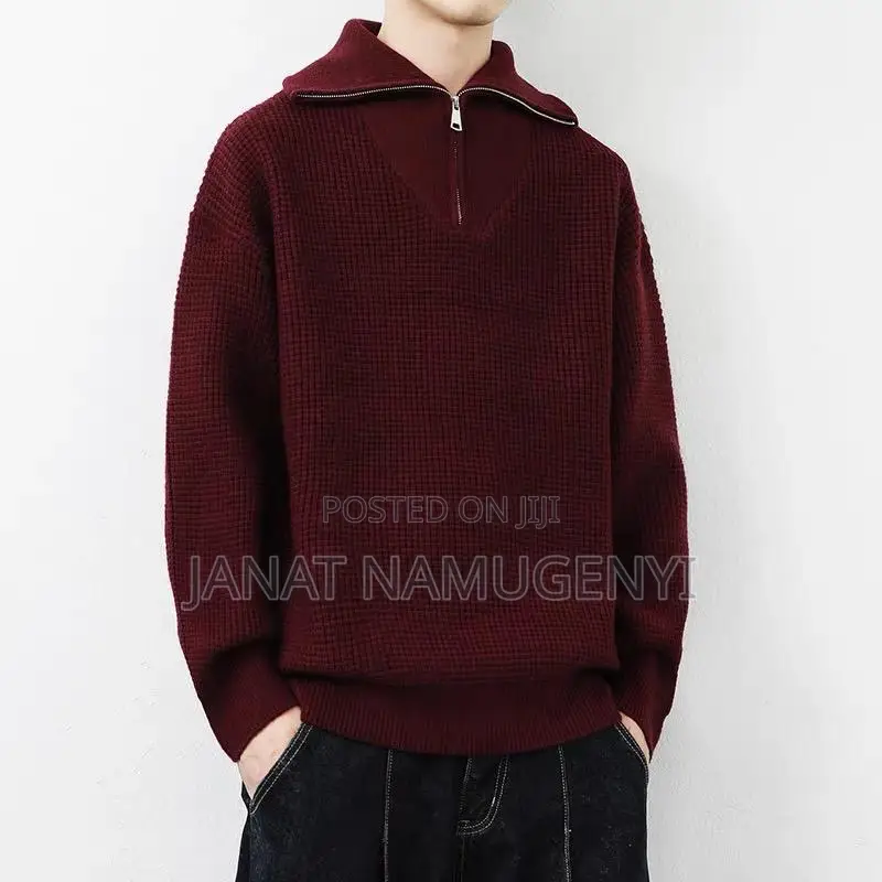 Maroon Sweater With Zip Neck