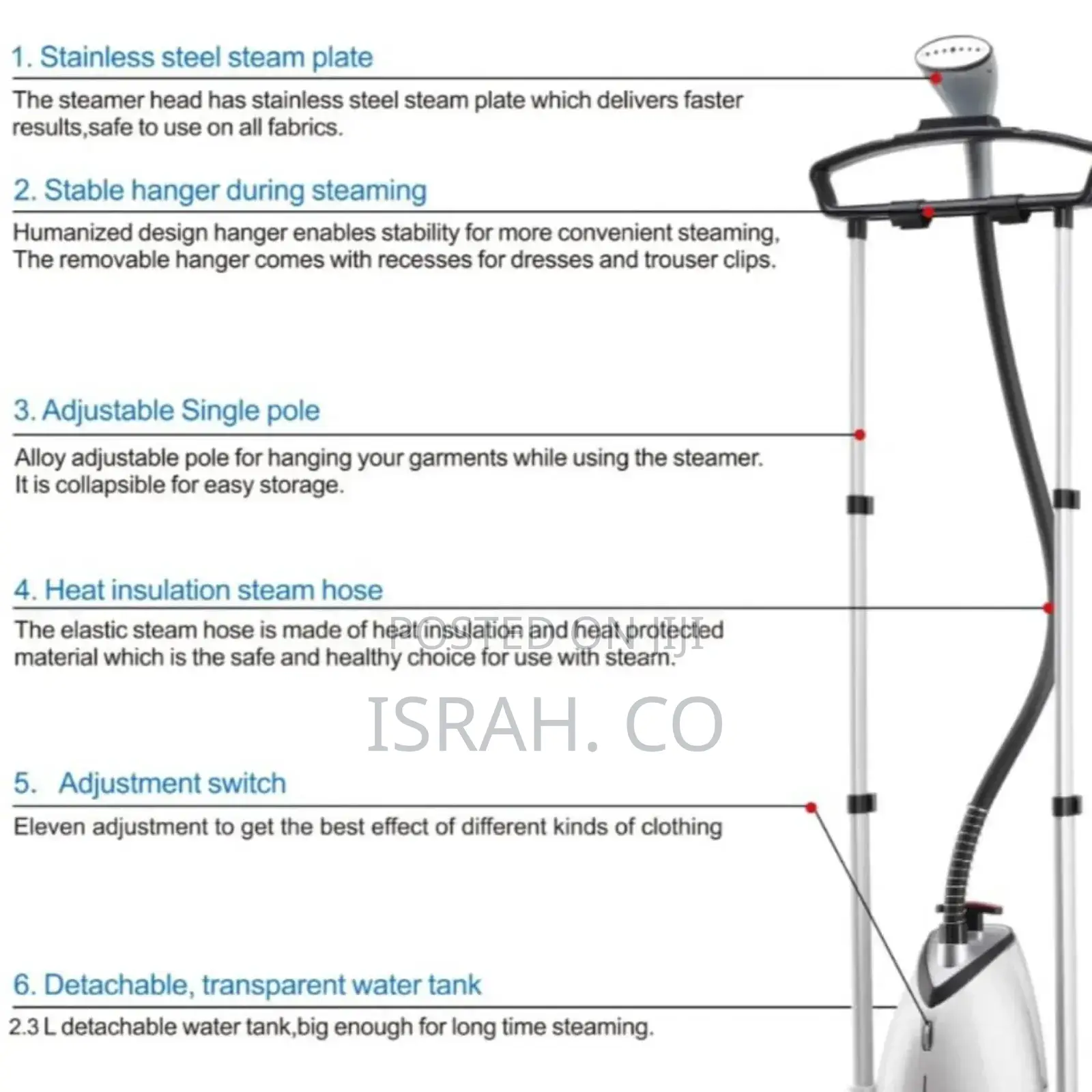 Garment Steamer With 2 Poles and Continuos Steam-