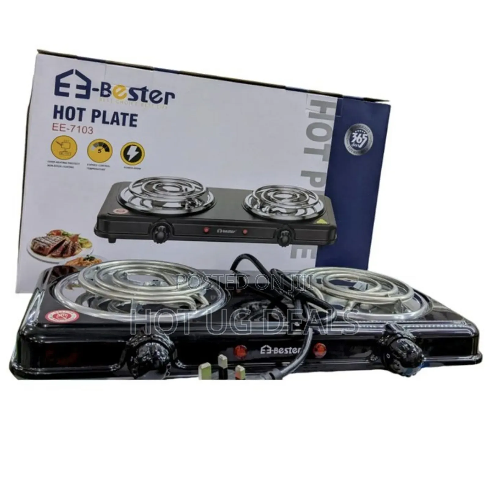 E-bester Double Coil Electric Hotplate - Black, Silver