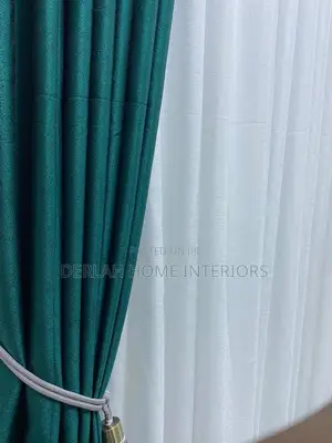 Forest Green Curtain With Plain White Net