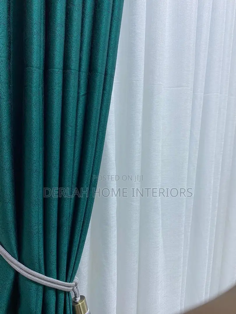 Forest Green Curtain With Plain White Net