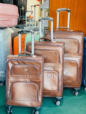 Luggage Bag Suitcase Set Of 3 Pcs Leather - Brown.