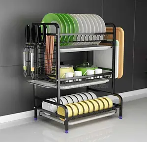 3-Tier Dish Organiser Rack -Black