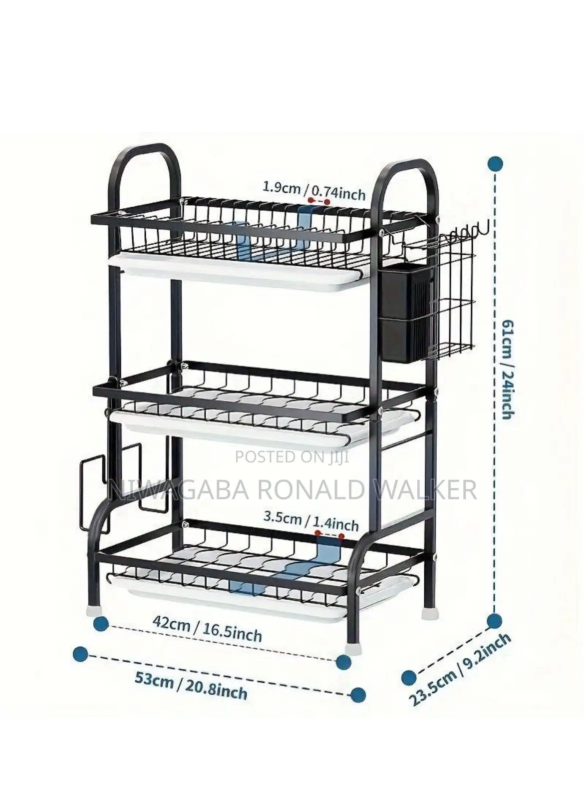3-Tier Dish Organiser Rack -Black