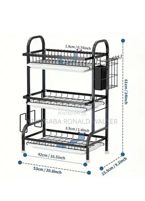 3-Tier Dish Organiser Rack -Black