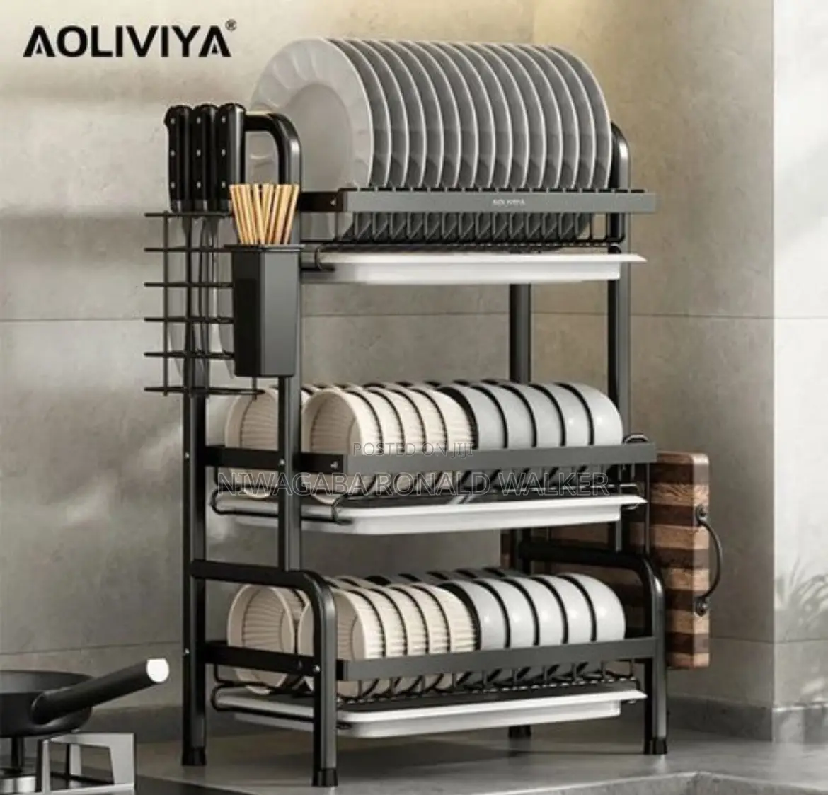 3-Tier Dish Organiser Rack -Black