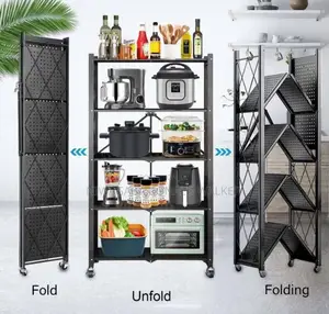 5-Tier Foldable Storage Metallic Rack -Black