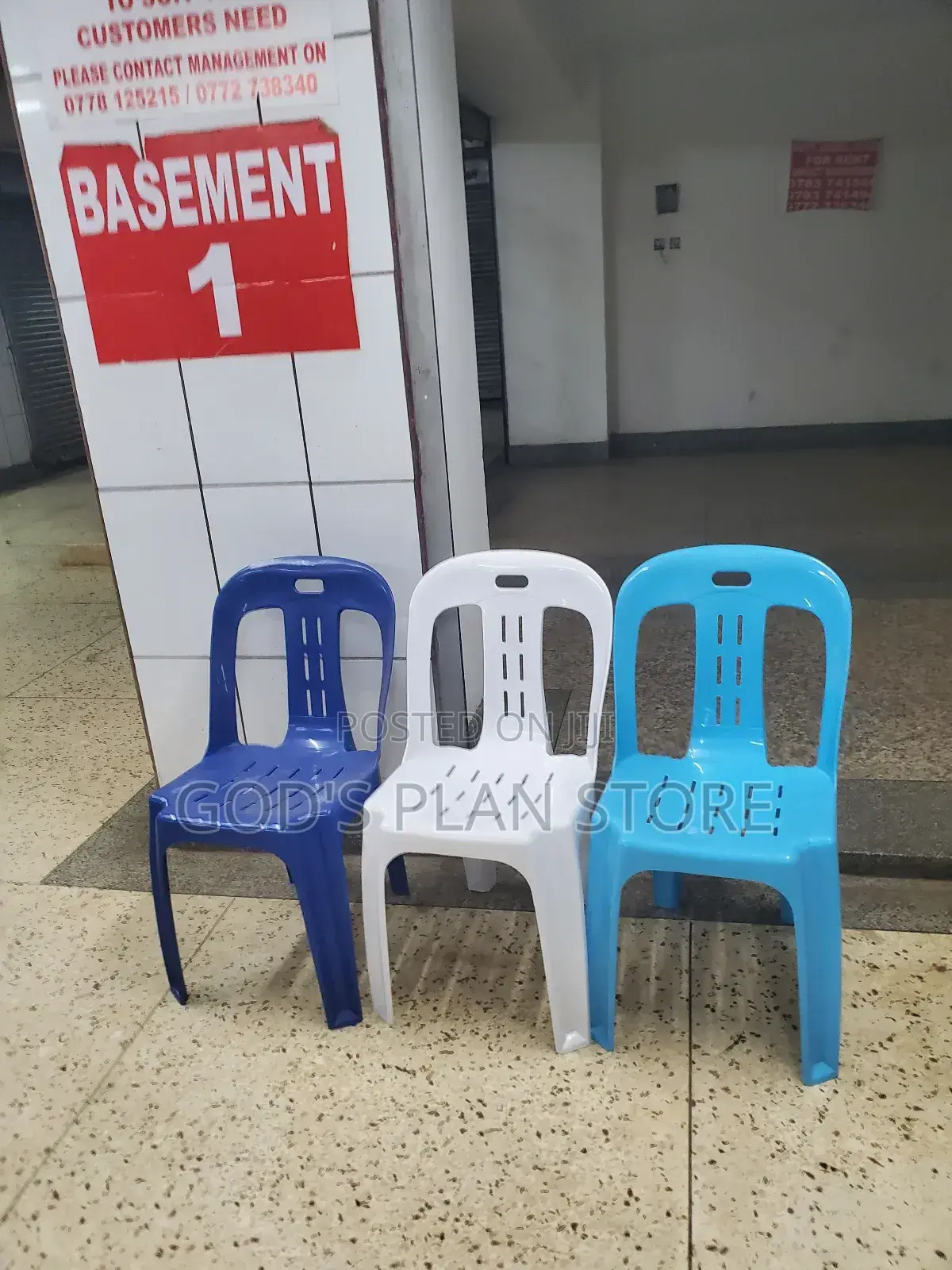 Blue/White/Sky Blue Plastic Chairs Plastic Chairs Armless