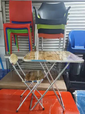 Wooden Table and Chair With Steel Legs Reading Table