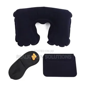3d Inflatable Flocked Pillow| Eye Mask| Ear Plugs Travel Set