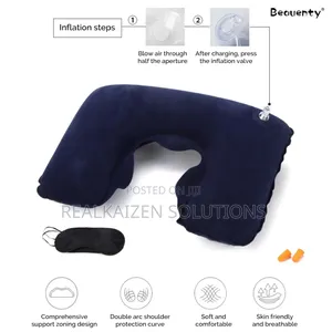 3d Inflatable Flocked Pillow| Eye Mask| Ear Plugs Travel Set
