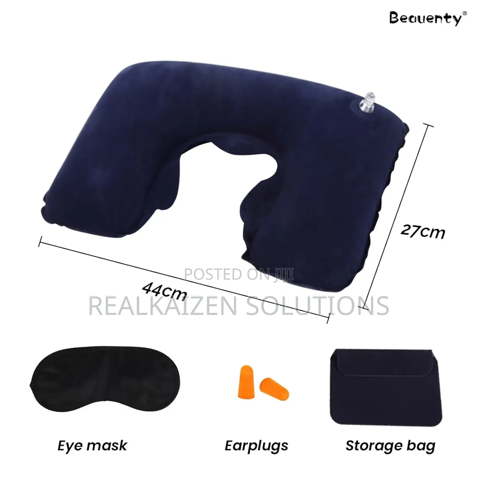 3d Inflatable Flocked Pillow| Eye Mask| Ear Plugs Travel Set
