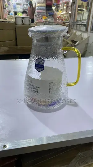 Glass Jug/Gold Handle,Gold Cover for Serving Water/Juice