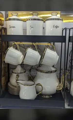 Ceramic Coffee Set White Gold and White Silver
