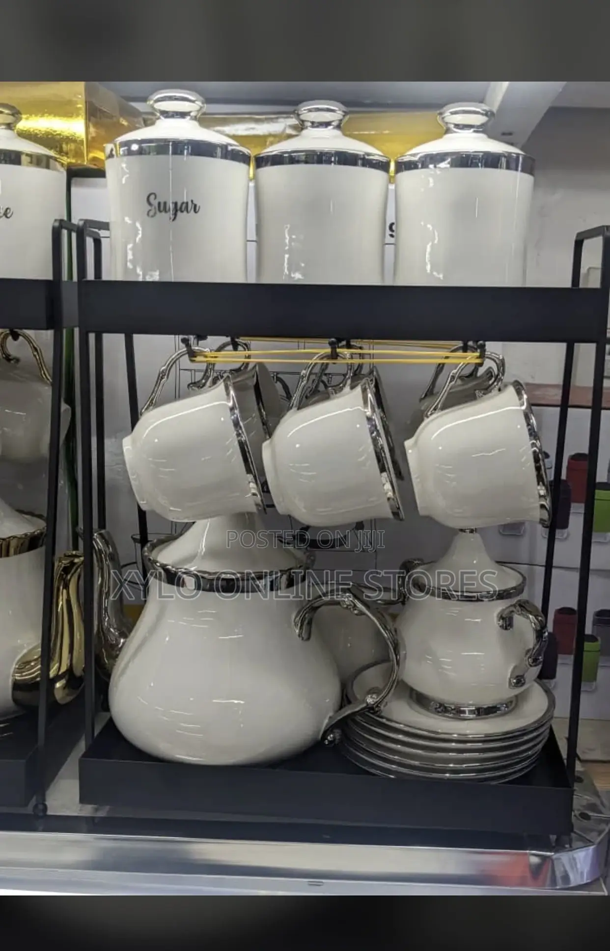 Ceramic Coffee Set White Gold and White Silver