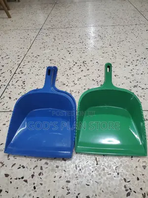 Blue and Green Plastic Dust Pans