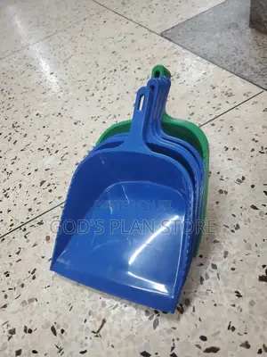Blue and Green Plastic Dust Pans